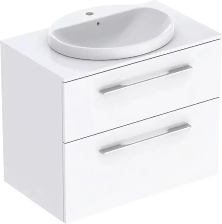 Set dulap baza suspendat Geberit Selnova Square alb lucios 2 sertare si lavoar 80 cm
