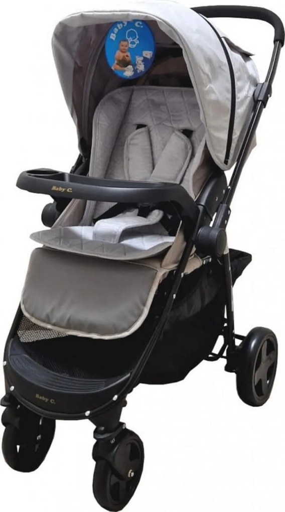 Carucior nou nascuti 2 in 1 BABY CARE™ PRO SK10, Maner reversibil, Spatar reglabil in 3 trepte, Frana picior,Pliabil , Gri Deschis