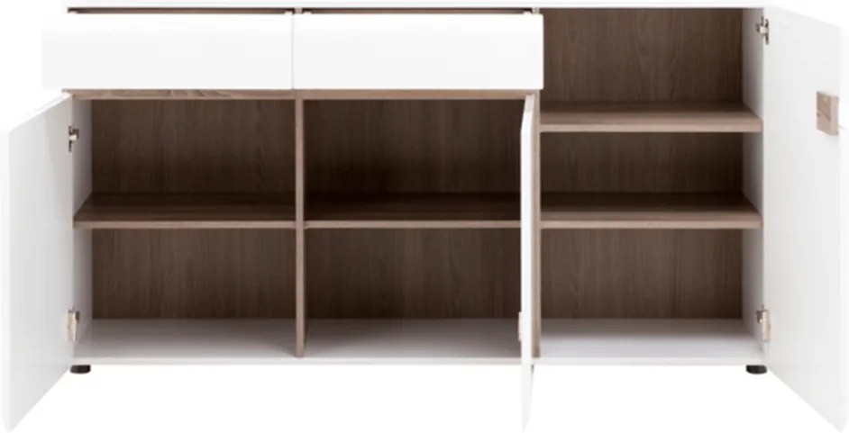 Comodă, albă strălucitoare HG/stejar sonoma închis, LYNATET TYP 40