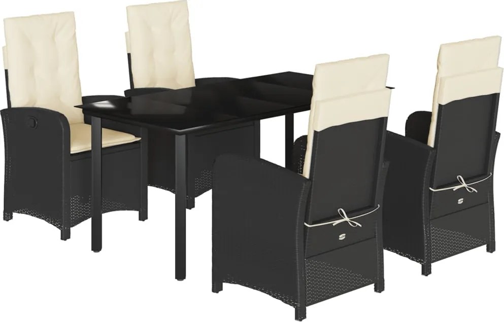 vidaXL Set mobilier de grădină cu perne, 5 piese, negru, poliratan