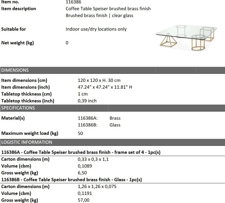 Masuta de cafea moderna design LUX Speiser 120x120cm