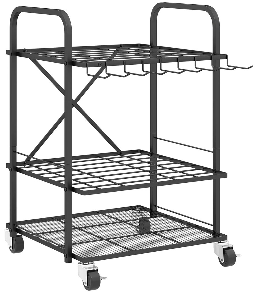 Outsunny Organizator de unelte de grădină, suport pentru unelte de grădină cu 40 compartimente pe 2 niveluri cu roți 57 x 48 x 70 cm negru | Aosom Romania