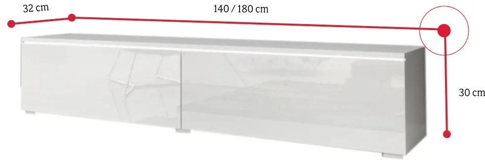 Supermobel Comoda TV LOWBOARD D 180, 180x30x32, stejar wotan/alb luciu + LED