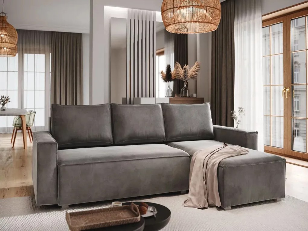 Promo Canapea de colt extensibila CAVELO, gri inchis, reversibila, calitate II