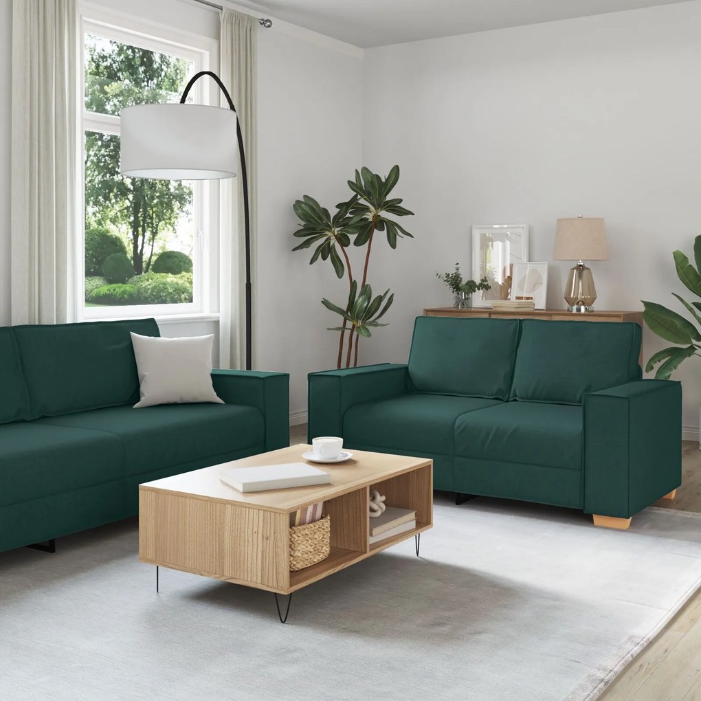vidaXL Set canapea, 3 piese, perne verde închis, textil