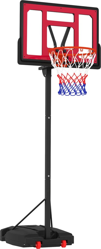 AIYAPLAY Coș de baschet, coș de baschet pentru exterior pentru adolescenți 200-260 cm reglabil pe înălțime, cu roți, Roșu | Aosom Romania