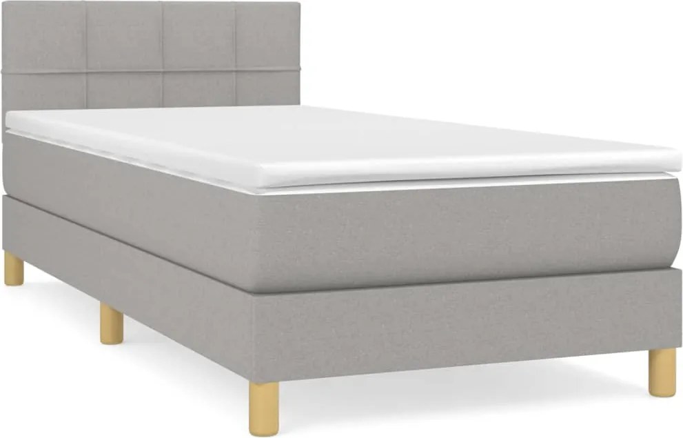 vidaXL Pat box spring cu saltea, gri deschis, 80x200 cm, textil