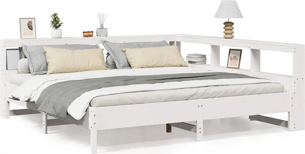 vidaXL Pat cu bibliotecă fără saltea, 180x200 cm, lemn masiv de pin