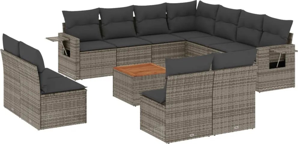 vidaXL Set canapea de grădină cu perne, 12 piese, gri, poliratan