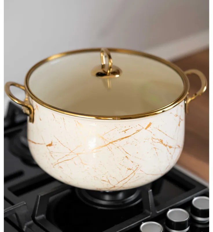 Oala Goldmann GM 8017-26B, 8.5 L, 26x16 cm, Email, Acoperire antiaderenta, Inductie, Auriu/Marmură