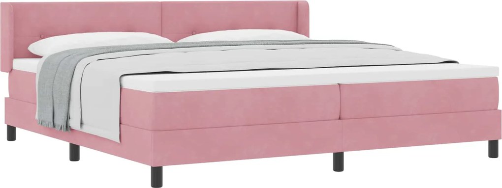 vidaXL Pat cu arcuri cu saltea cu headboard Roz 200 x 200 cm Catifea