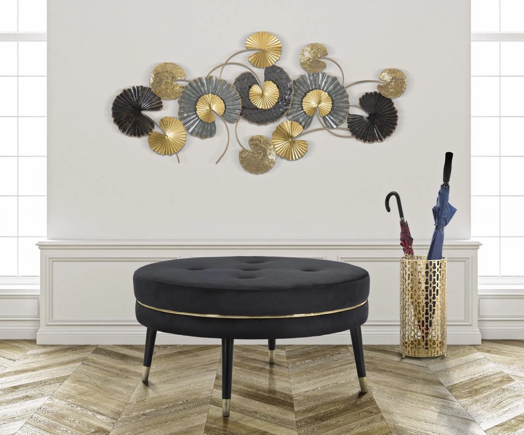 Taburet Paris XXL, lemn de pin metal plastic burete poliester, negru auriu, 90X46 cm