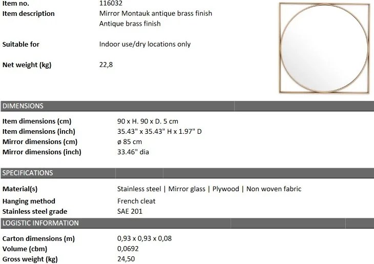 Oglinda decorativa LUX Montauk, alama antica 90x90cm 116032 HZ