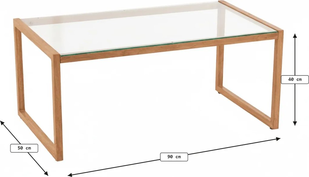 Masuta de cafea NATURELE cu blat de sticla 90x50 cm, maro inchis