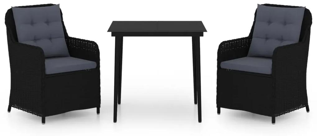 Set de mobilier pentru gradina, 3 piese, negru Negru, Lungime masa 80 cm, 3
