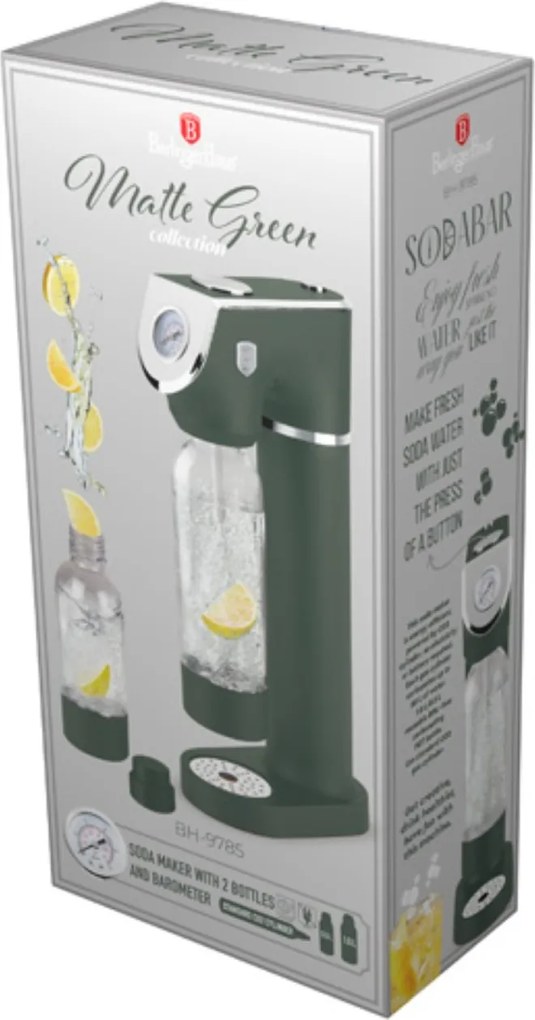Aparat preparare bauturi carbogazoase Green Matt Berlinger Haus BH 9785N, verde mat, include 2 sticle reutilizabile
