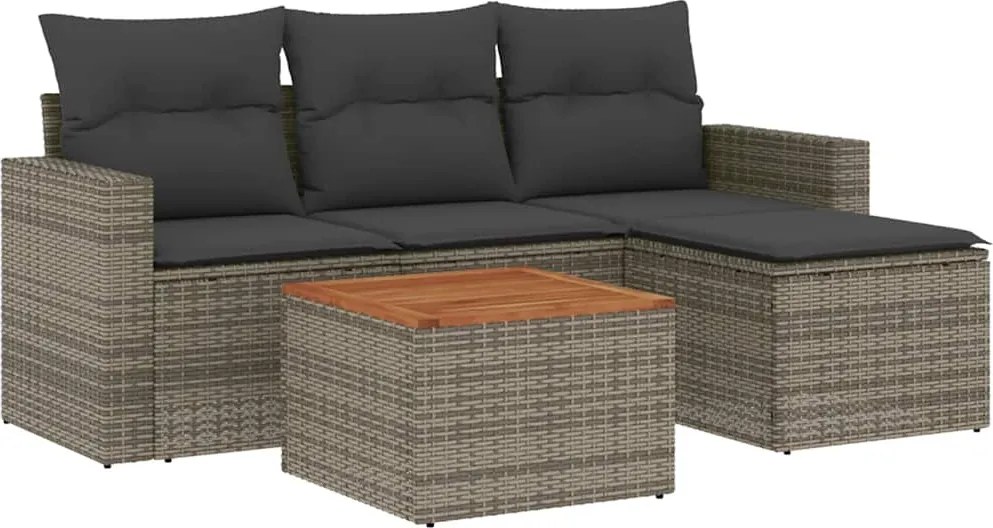 vidaXL Set canapea de grădină cu perne, 5 piese, gri, poliratan