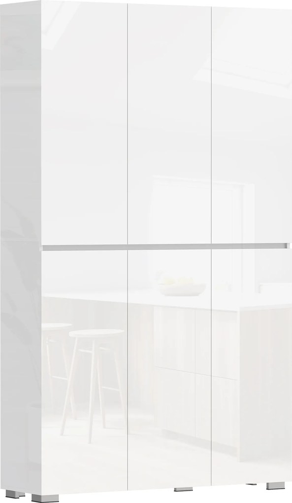 HOMCOM Bufet înalt pentru bucătărie dulap de bucătărie cu finisaj lucios 6 uși cu închidere silențioasă rafturi reglabile alb | Aosom Romania