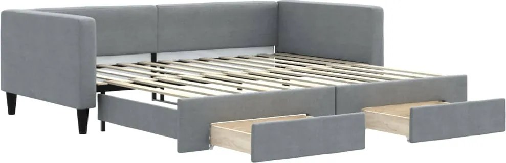 vidaXL Pat de zi cu extensie și sertare, gri deschis 100x200 cm textil
