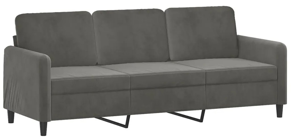 349054 vidaXL Canapea cu 3 locuri, gri închis, 180 cm, material catifea