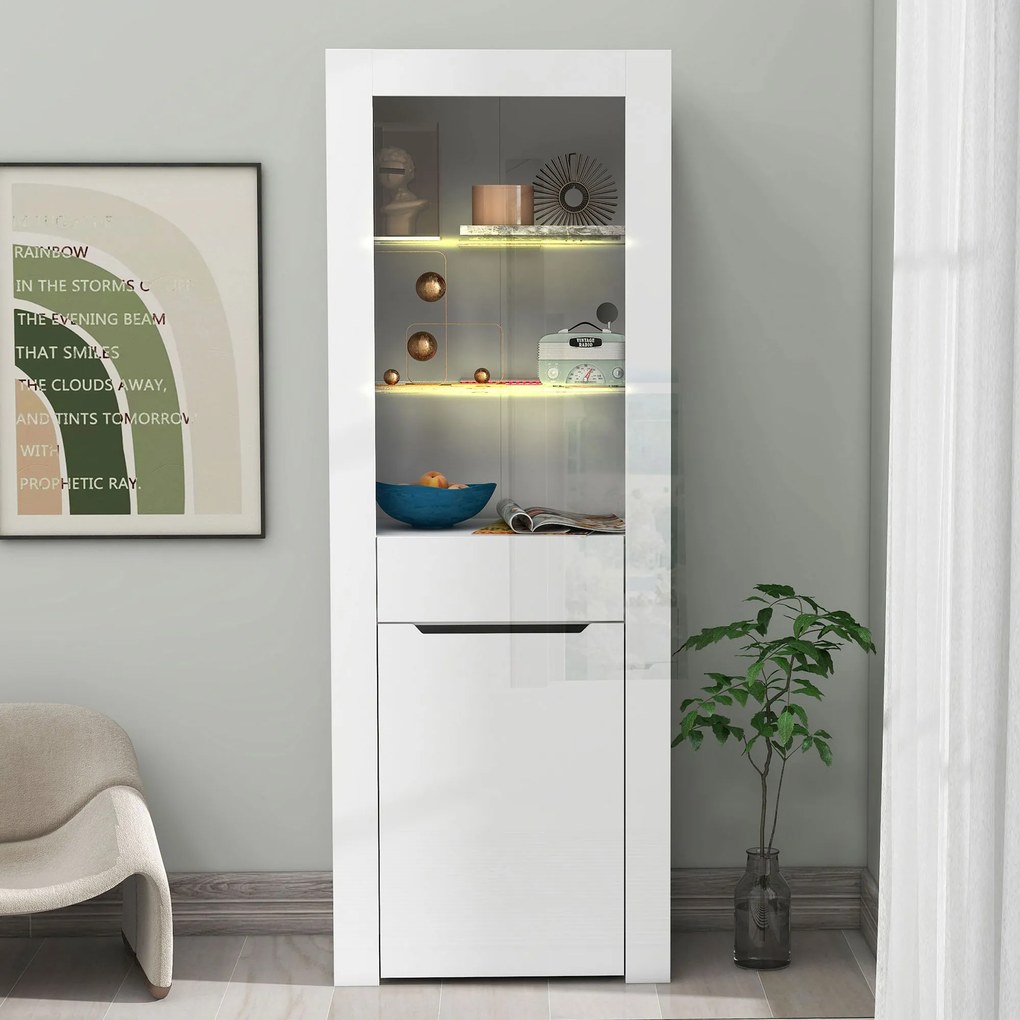 Comodă Modernă cu Lumini LED și Rafturi, Ideală pentru Bucătărie, Living și Birou, 60x35,5x165 cm, Albă