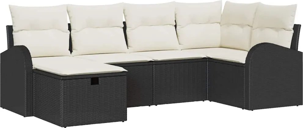 vidaXL Set de canapele pentru grădină cu pernă 6 pcs Negru Rattan poli