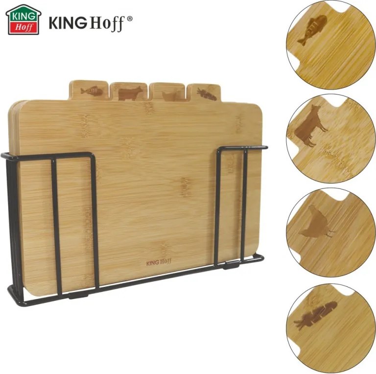 Set 4 tocatoare cu suport Kinghoff KH 2010, 28,5 x 20 cm, Marcaj, Bambus, Maro/Negru