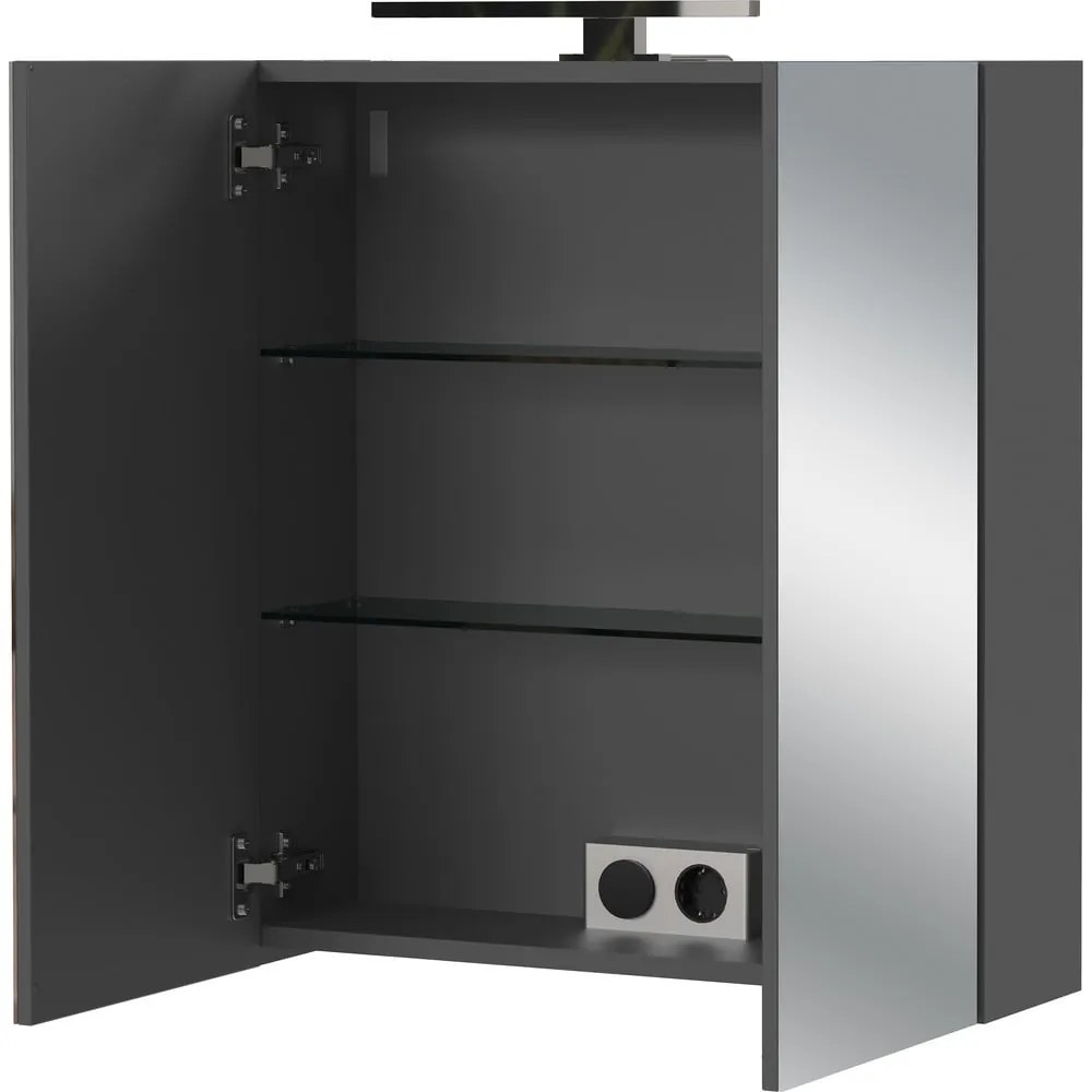Dulap de baie gri antracit suspendat, cu oglindă 60x71 cm Arcena – Germania