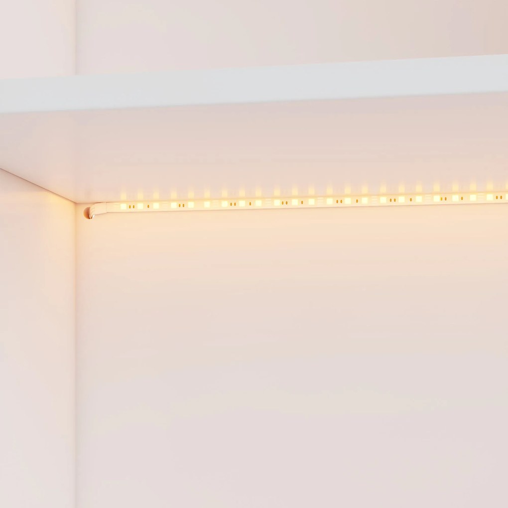 Bibliotecă cu iluminare ambientală LED cu schimbare de culoare, uși duble și mai multe rafturi, 80x30x173 cm, Alb