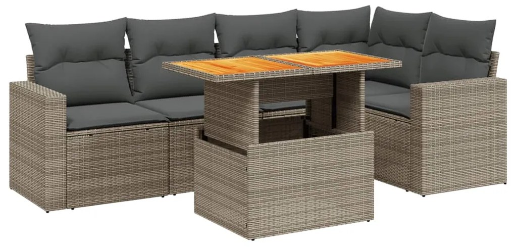 3271305 vidaXL Set mobilier grădină cu perne, 6 piese, gri, poliratan