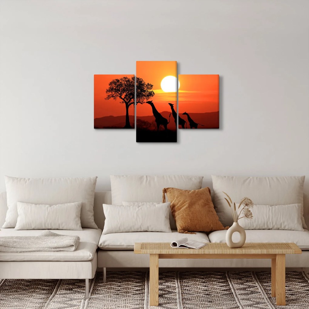 Tablou cu girafe în apus de soare (90x60 cm)