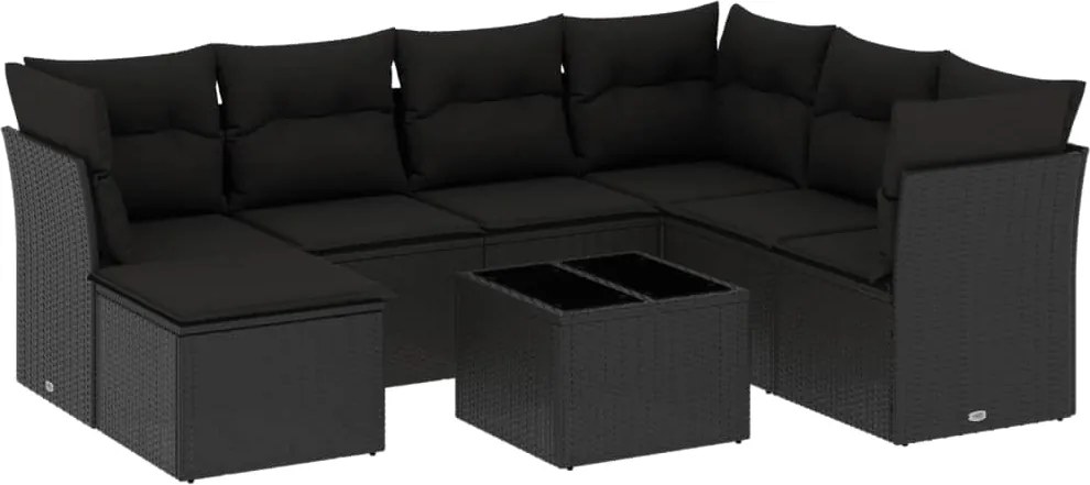 vidaXL Set mobilier de grădină cu perne, 8 piese, negru, poliratan