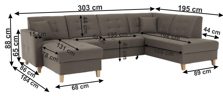 Colţar, material textil gri maroniu TAUPE, model stânga, BRIDGET