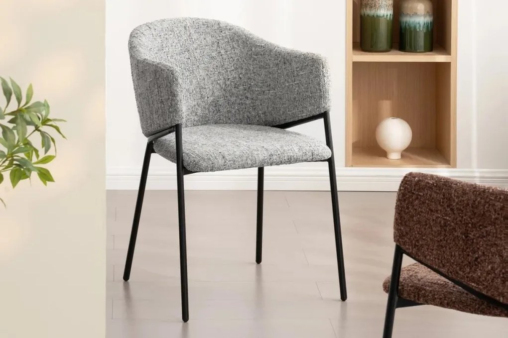 Set de 2 scaune aspect retro, Metal Negru, Chenille Gri, NOBLESSE A-47577 VC