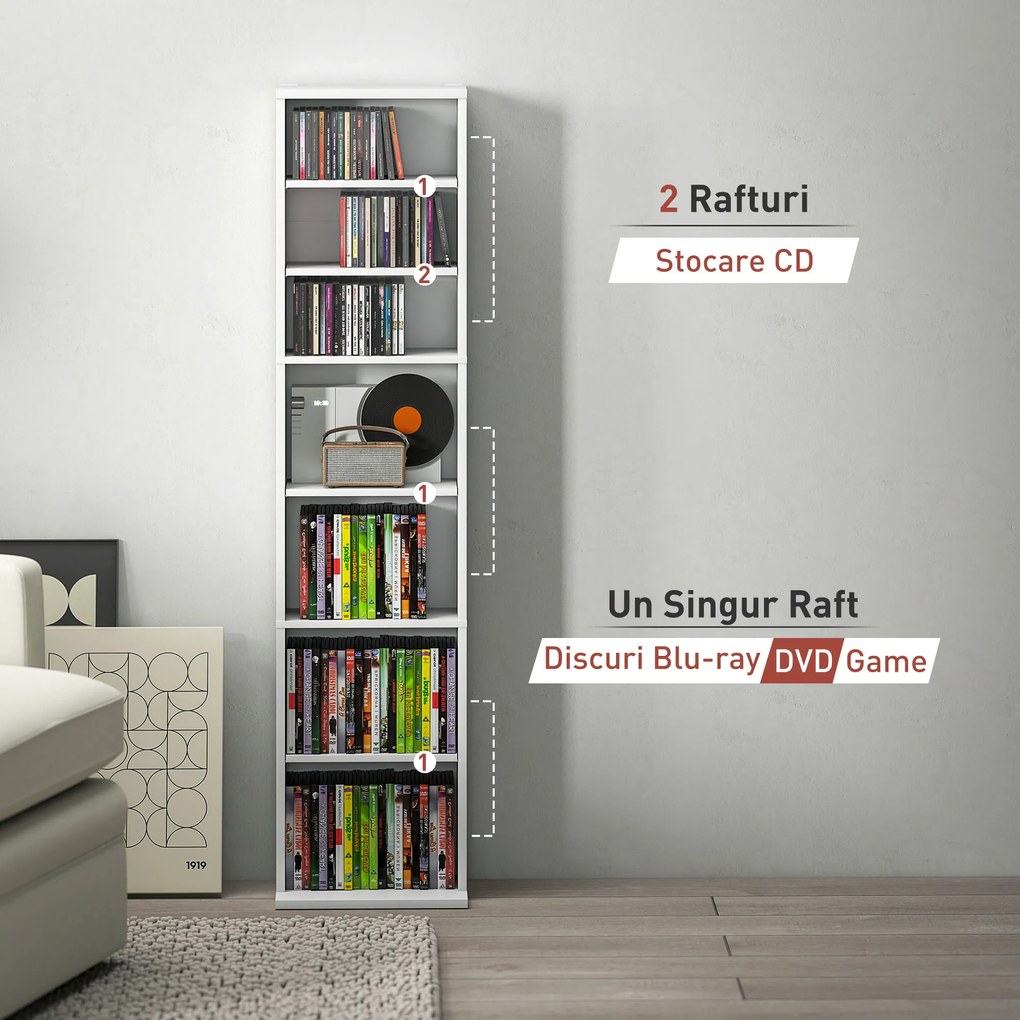 HOMCOM Unitate de Stocare pentru 260 de CD-uri/120 de DVD-uri - Alb | Aosom Romania