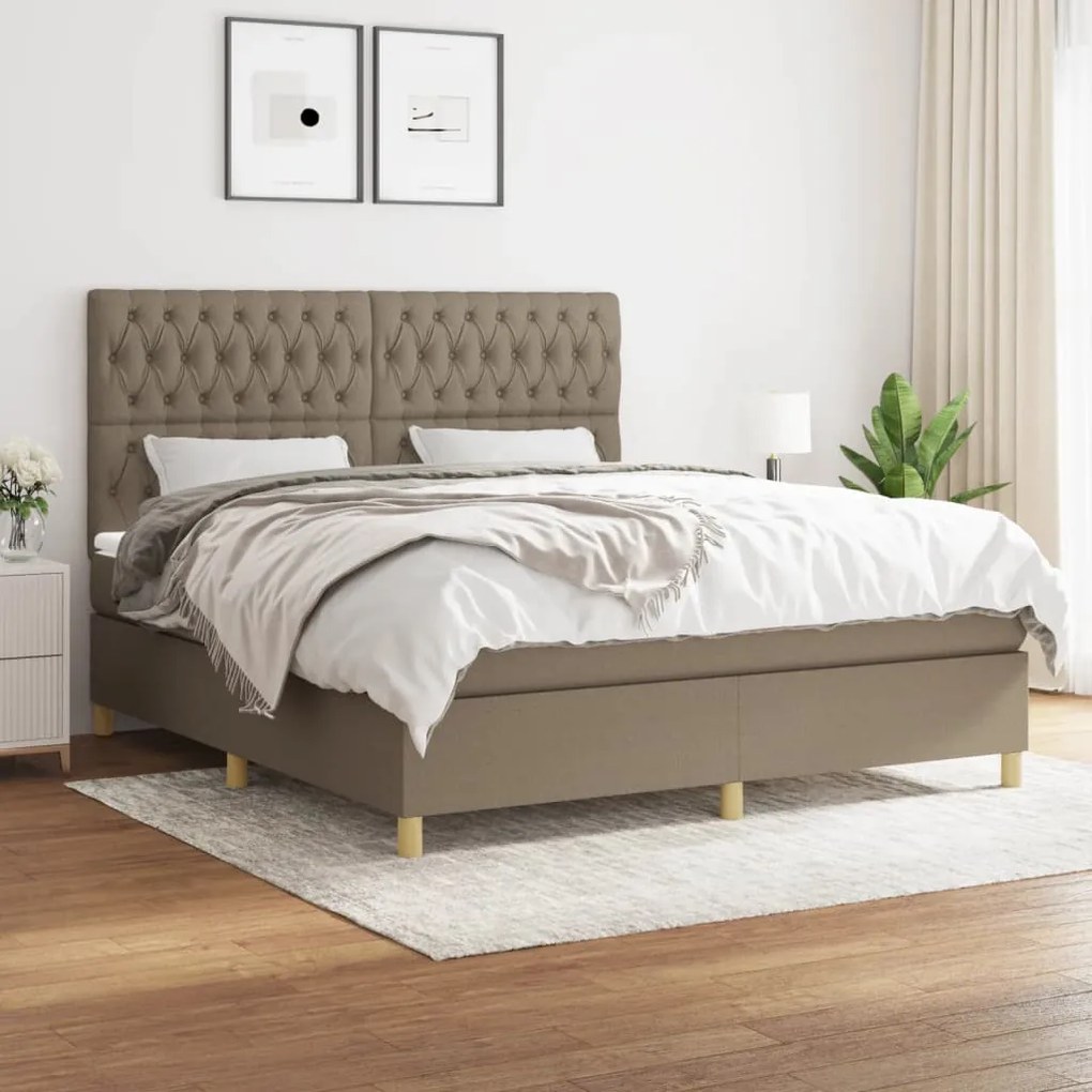 vidaXL Pat continental cu saltea, gri taupe, 180x200 cm, textil