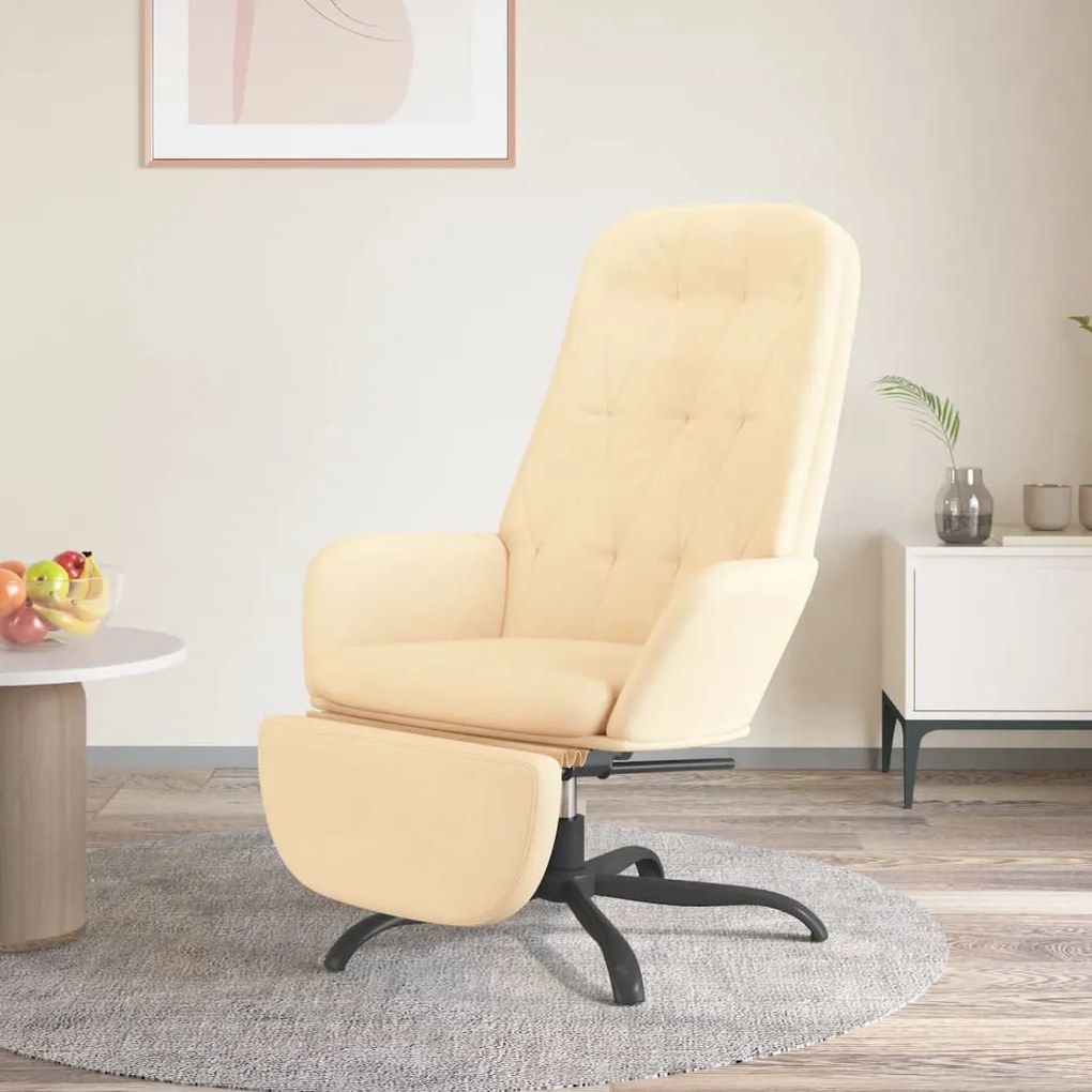3097650 vidaXL Scaun de relaxare cu taburet, alb crem, catifea