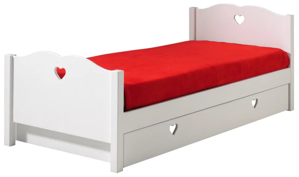 Set AMORI în alb format dintr-un Pat copii (90 x 200 cm) și un sertar de Pat copii.