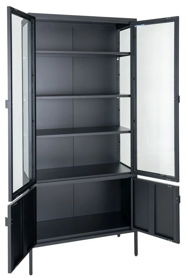 Vitrină Brisbane, 4 uși din sticlă, oțel, negru 80x35x180 cm