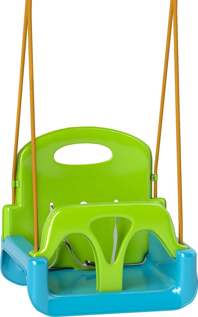 Outsunny Leagăn pentru Copii 3 în 1 pentru Interior și Exterior, Leagăn de Grădină pentru Bebeluși și Copii 9-36 Luni, Frânghie Reglabilă 120-180 cm și Centură de Siguranță, 42x33x120-180 cm, Verde | Aosom Romania