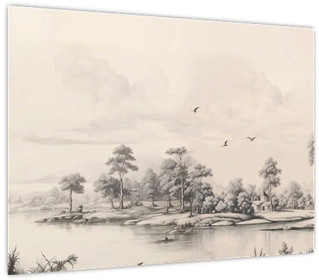 Tablou pe sticlă - Vintage peisaj desen peisaj (70x50 cm)