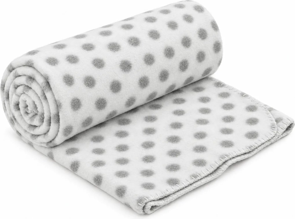 Patura din fleece FLEORA, alb/gri cu buline Dimensiune: 150 x 200 cm
