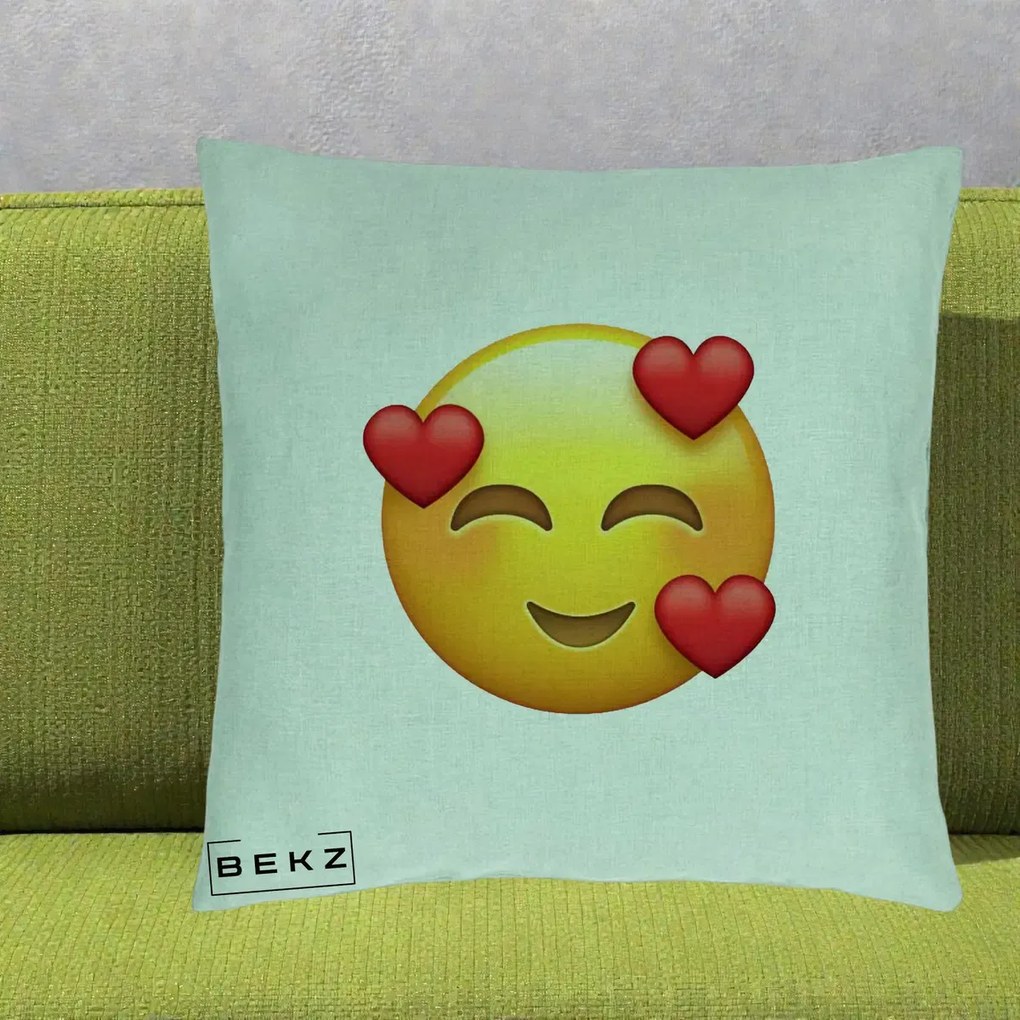 Perna Decorativa Emoji cu 3 Inimi, 40x40 cm, Verde Menta, Husa Detasabila, Perna Inclusa, BEKZ®