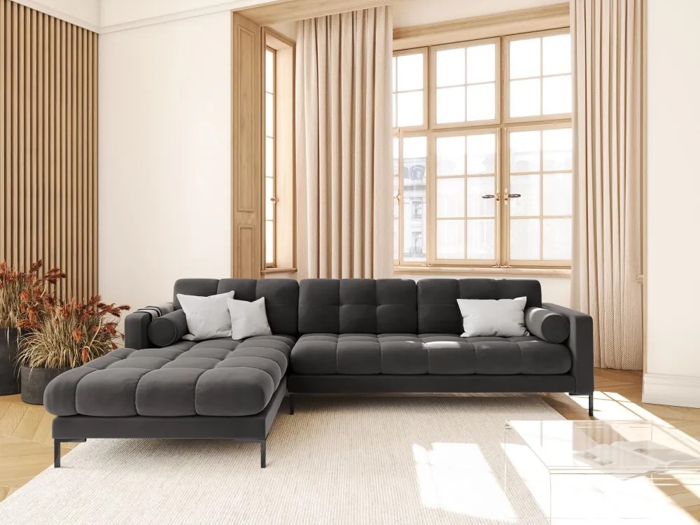 Colțar tapițat Bali, Gri închis/5 locuri/picioare negre/partea stângă/ L293 x l185 x h75