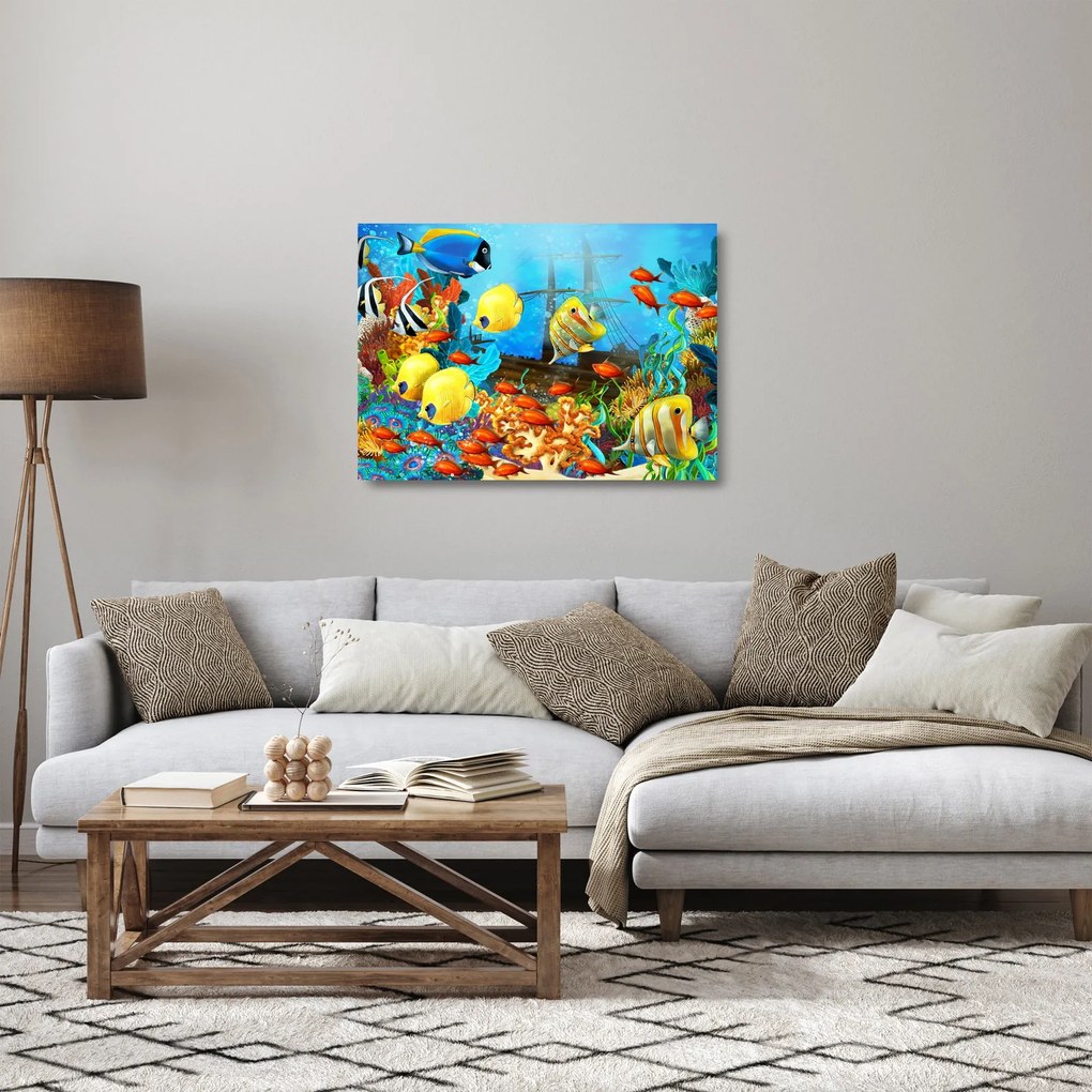 Tablou pe sticlă - Recif de corali colorat (70x50 cm)
