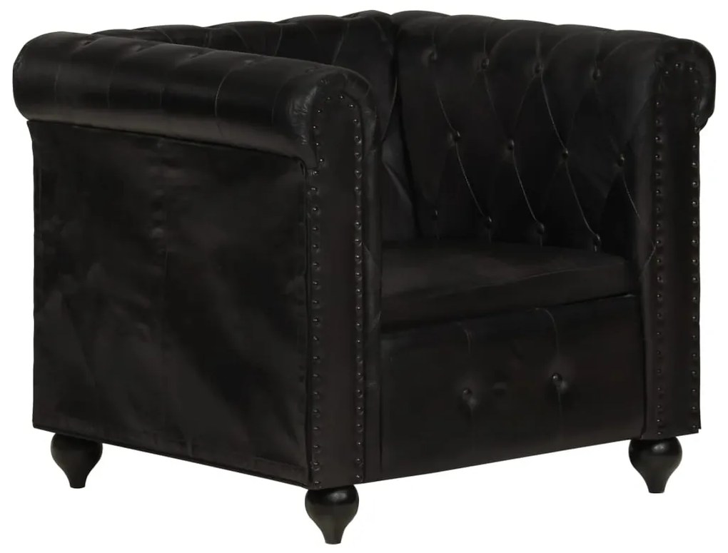 Fotoliu chesterfield, negru, piele naturala 1, Negru