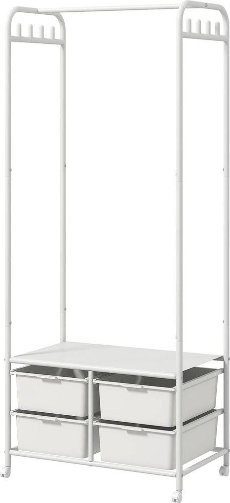 HOMCOM Suport Cuier cu Rafturi pentru Pantofi și 4 Coșuri, Cuier Intrare din Oțel și Plastic, 8 Agățători, 63x37x153 cm, Alb | Aosom Romania