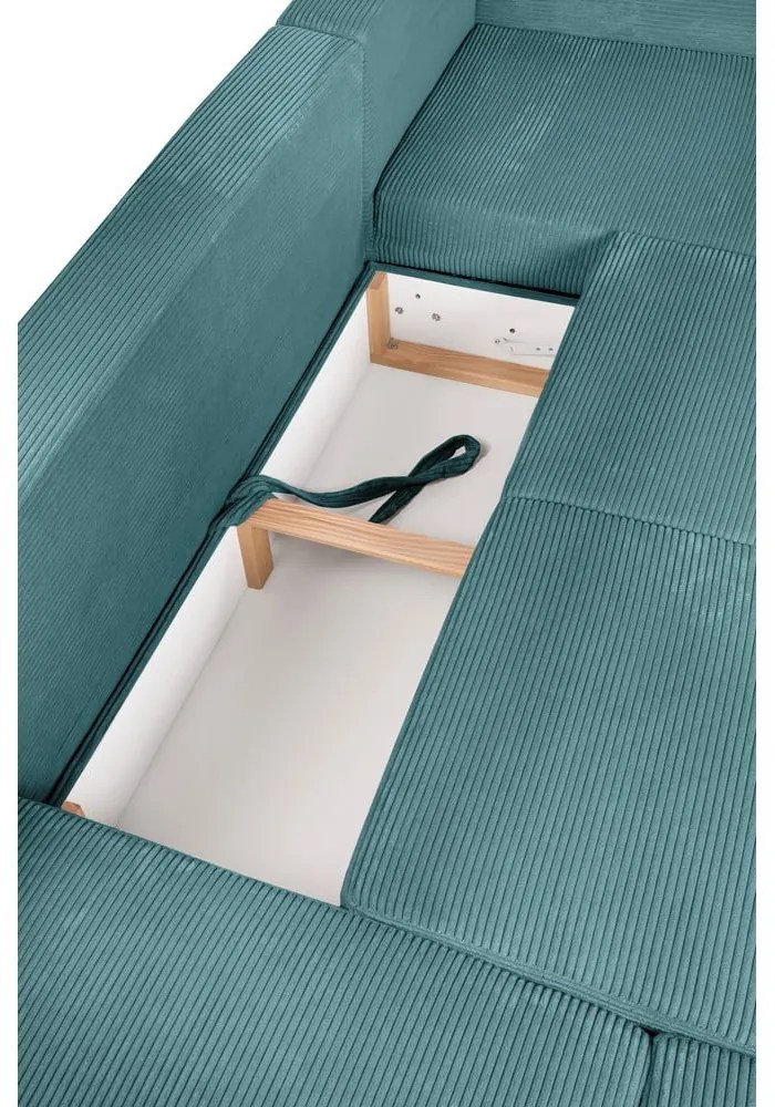 Colțar turcoaz extensibil cu tapițerie din catifea reiată (cu colț pe partea stângă /în formă de "U") Tori – Bonami Selection