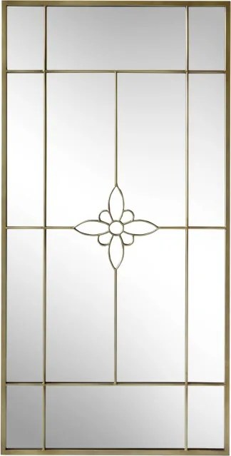 Oglindă cu decor floare, finisaj alamă antichizată, 90×2×180 cm