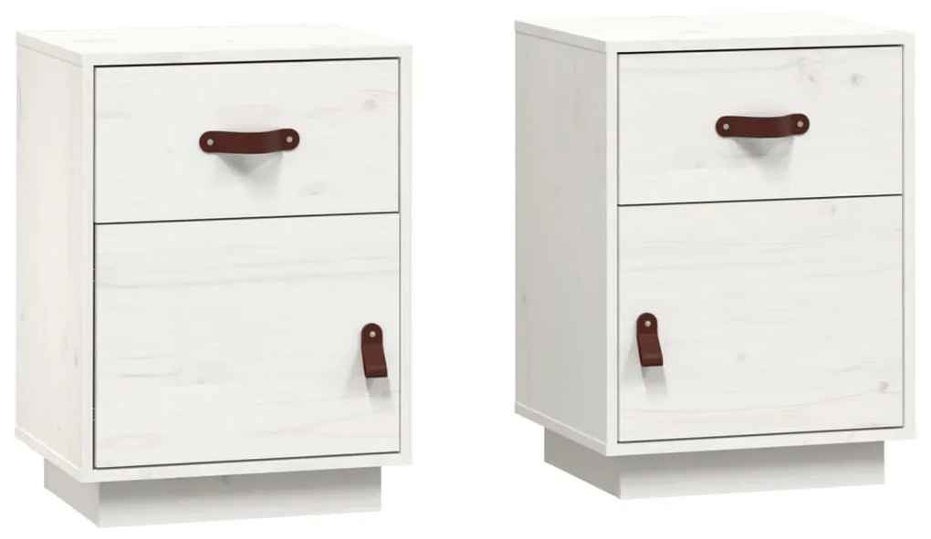 818308 vidaXL Noptiere, 2 buc., alb, 40x34x55 cm, lemn masiv de pin